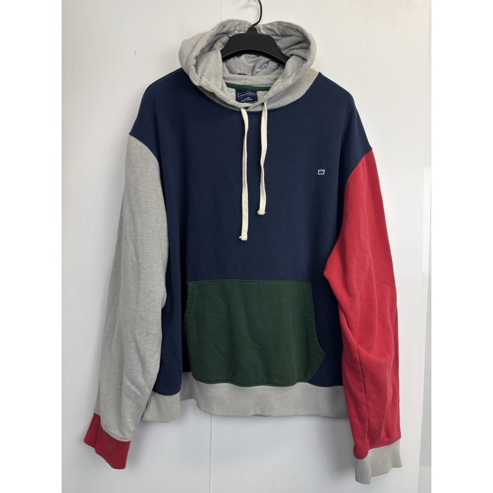 Crown & ivy SZ XXL Men's Color Block Long Sleeve Hoodie Sweat Shirt Pocket Logo